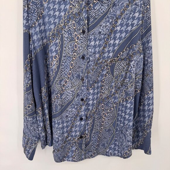 Chicos 3 Womens Button-Down Long Sleeve Shirt Size XL Blue Geometric satin - Picture 6 of 12